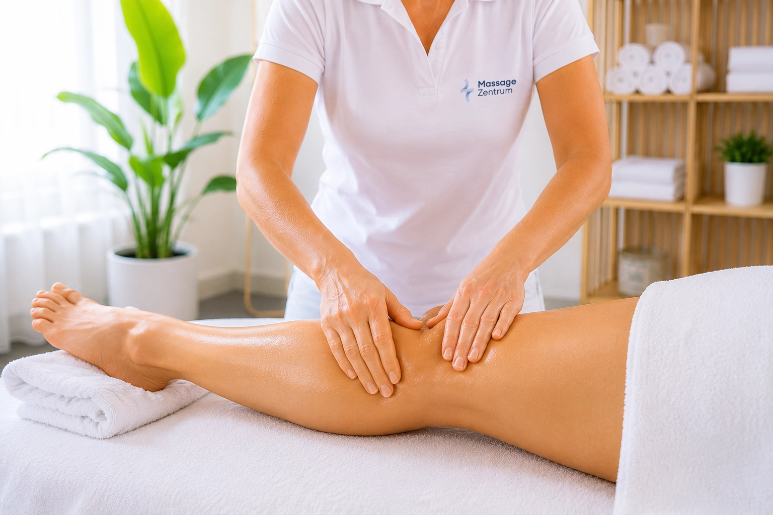 Manuelle Lymphdrainage am Bein bei Schwellungsgefühl – Praxis für Beromünster